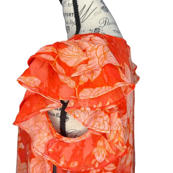 1.State (S) Floral Ruffle Short Sleeve V-Neck Chiffon Blouse Top Fully Lined - Picture 5 of 14